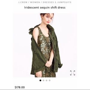 NWOT J. Crew olive iridescent sequin shift dress
